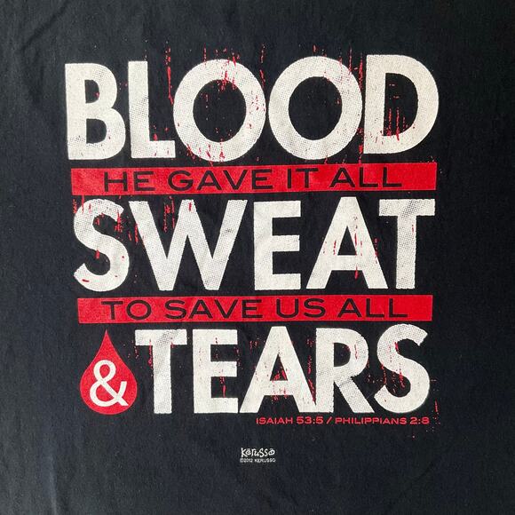 Fruit of the Loom Men Short Sleeve T-shirt Size L, Black, Blood Sweat Tears - Picture 5 of 7